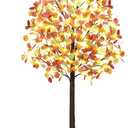 Fall Lighted Eucalyptus Tree - 6FT Light Up Eucalyptus Fall Tree with 130 LED Lights, 390 Leaves, Thanksgiving Decor Artificial Tree with Remote 8 Flashing Modes, Timing, for Home Harvest Decoration
