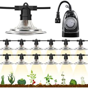 Espird 12-Light LED Grow Lights Plant Growing Lamps with Timer, Outdoor Waterproof String Grow Lights for Greenhouse, Full Spectrum Grow Light for Seeding Veg Flowers