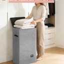 WTREE Laundry Hamper with Lid, Reinforced Sturdy Clothes Hamper with Anti-Puncture Base, Large Collapsible Laundry Basket with Removable Liner Bag, Tall Dirty Clothes Bin for Family, 100L Grey