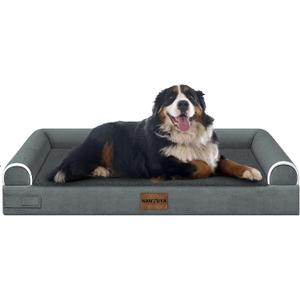 Large Dog Bed Orthopedic Washable: Jumbo Dog Bed Bolster Extra Large Dogs Egg Crate Foam Sofa Couch Waterproof Removable Cover - Dark Grey (53.0"L x 42.0"W x 6.5"Th)