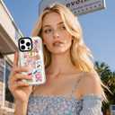 for iPhone 15 Case, Clear Summer Cherry Bows Strawberry Design Collage, Military-Grade Drop Protection, Vintage Soft Slim TPU Protective Cover with Camera Control for Girls Teens (SweetPost)
