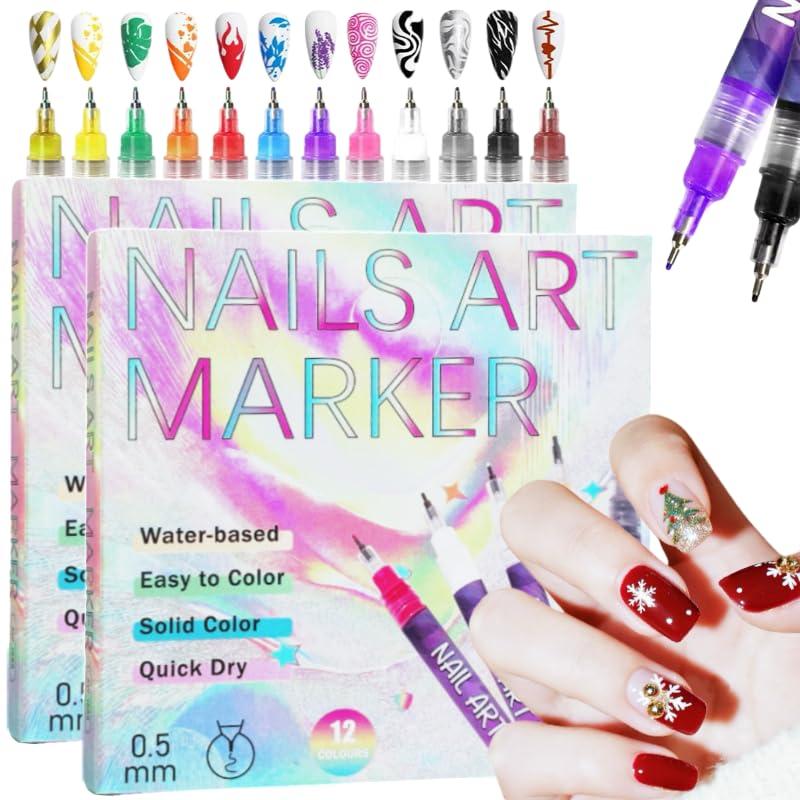 3 x 12 Colors Nail Art Pens Set, Nail Art Markers Polish Pen for 3D Nail Art, Drawing Painting Liner Brush for DIY Nail Art Beauty Adorn Manicure Tools (2 box of 12 colors)