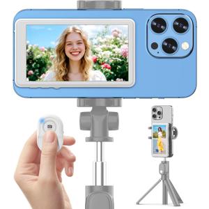 Vlog Selfie Monitor Screen iPhone, 4K 60fps Recording, Wireless Screen Mirroring with Remote Control, Magnetic Fixation, 180° Rotation, 3 Levels of Brightness, Compatible with iPhone & Android