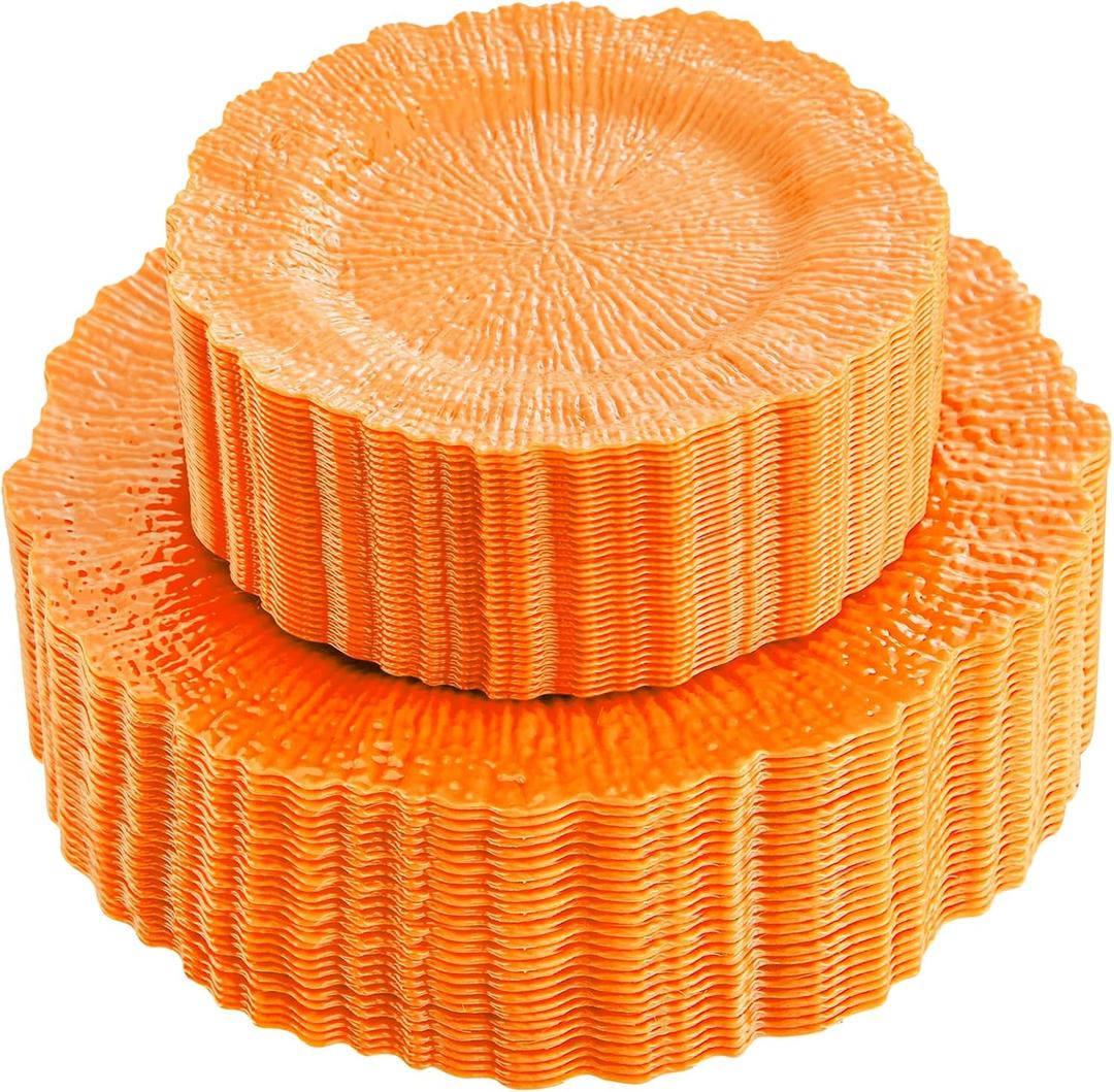 SUT 60PCS Orange Plates - Heavy Duty Orange Plastic Plates Disposable for Party - Include 30PCS 10inchDinner Platos and 30PCS 7inch Dessert Platos