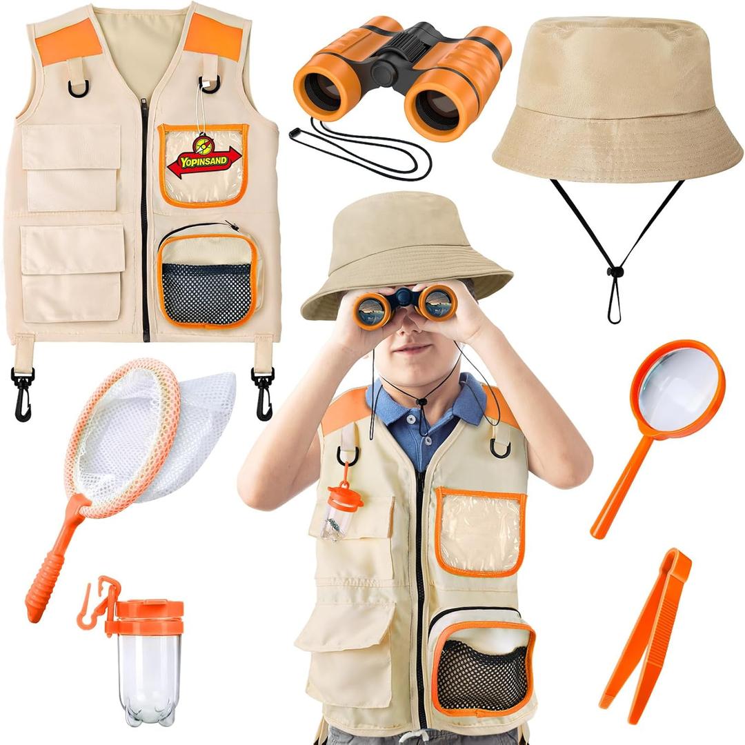Kids Explorer Kit & Bug Catcher Kit, Kids Camping Gear for Kids, Outdoor Exploration Set with Vest & Hat, Ideal Outdoor Camping Adventure Toys for Ages 3 4 5 6 7 8 Boys Girls (Orange)
