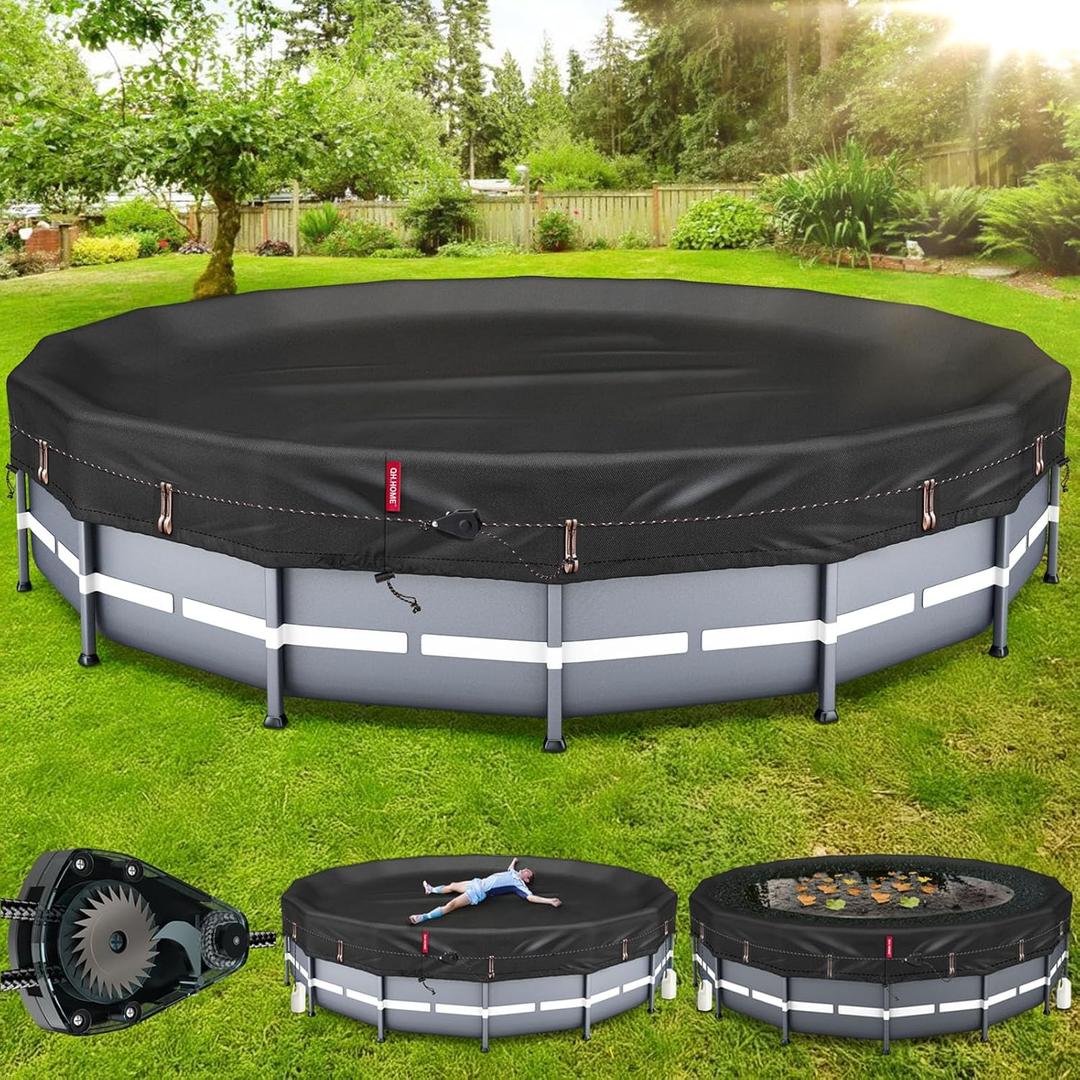 QH.HOME [2025 Upgraded Ultimate Windproof] 12 Ft Round Pool Cover with Fast Tightening Patented Ratchet,Solar Pool Cover for Above Ground Pools [Durable, Tear Resistant] with Weight-Bearing Rings