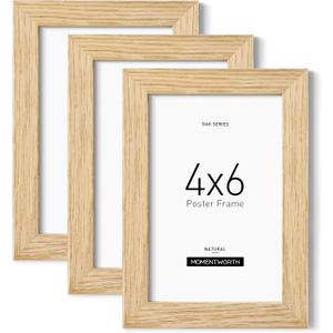 Momentworth 4x6 Picture Frame set of 3, Solid Oak Wood Picture Frames 4x6 with Tempered Glass for Wall Mount & Tabletop(3 Pack,Oak)