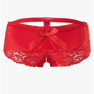 PERAMBRY Women's Lace Stretch Sexy Thong Bikini Panties Bow Tie Breathable Fashionable X-Large