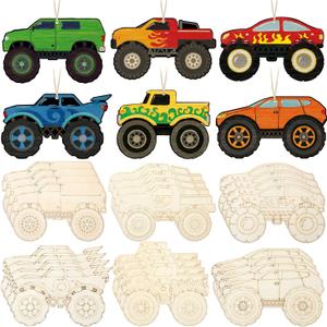 Simgoing 36 Pcs Truck Wooden Cutouts Crafts Unfinished Wood Truck Ornaments DIY Blank Crafts for Home Birthday Hanging Ornaments Party Decorations Supplies