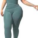 PINSV 2 Piece Sets for Women Summer Casual Jogger Workout Outfits Fitted Crew Neck T-shirt High Waist Legging Sets, XL