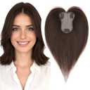 MY-LADY Human Hair Toppers for Women Real Human Hair with Side Bangs Hand-Tied Thin 8 * 11CM Lace Base Light Weight Clip in Remy Hairpieces 10 Inch Dark Brown