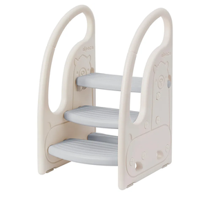 Toddler 3 Step Stool Onasti Kids Standing Tower for Toddlers Plastic Learning Helper Stool for Kitchen Counter Bathroom Sink Toilet Potty Training with Handles and Non-Slip Pads-Grey White