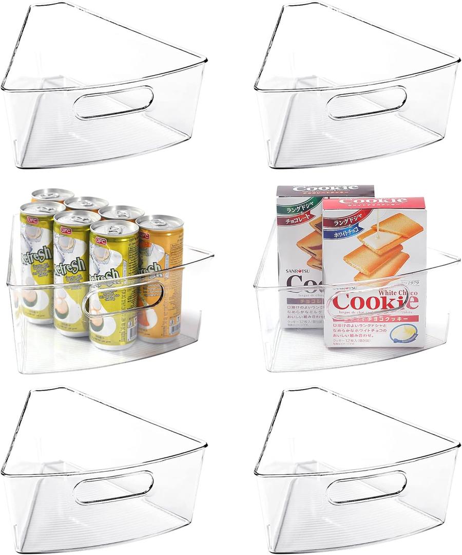 Leeden Lazy Susan Organizer for 26" Diameter Corner Lazy Susan, Plastic Kitchen Cabinet Storage Bins with Handle, 6 Packs, 1/8 Wedge - Food Safe, BPA Free