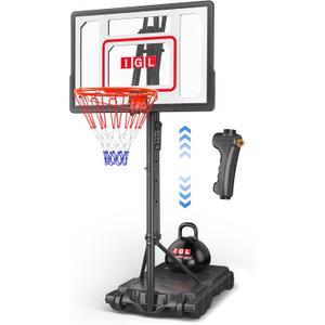 IGL Kids Basketball Hoop Outdoor | 4-8.5ft Adjustable Height | 33" Shatterproof Backboard | Fillable Base & Extra Anchor | Portable Goal w/Wheels for Backyard Driveway