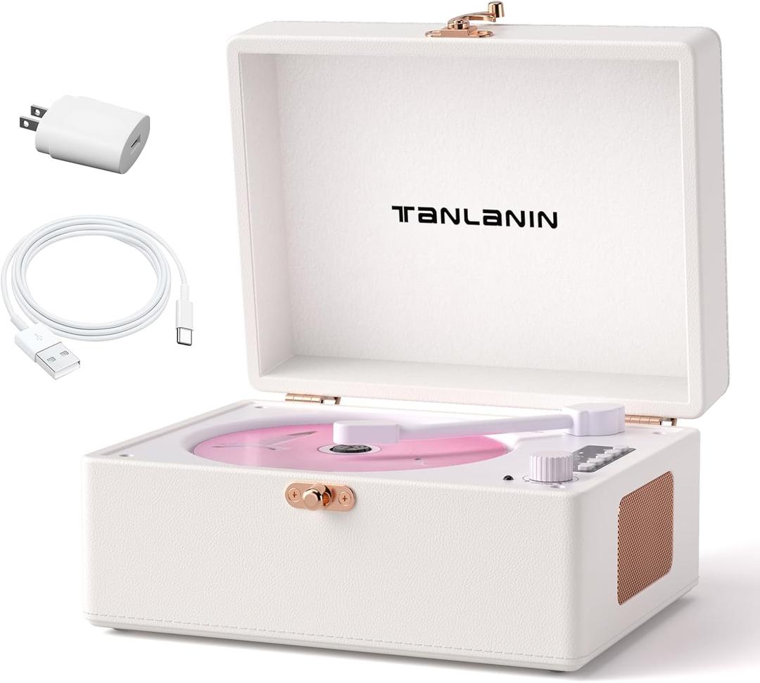 Vintage Portable CD Player with Built-in Speakers, Bluetooth Input & Output, LED Display, Retro Suitcase Design  Perfect Music Gift for Home, Relaxation & Stylish Dcor, White (White Rose Gold)