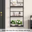 45" X 16" Black Wall Mirror with Shelf and Hooks, Round Mirror for Wall, 3 Trays and 12 Removable Hooks,for Living Room, Hallway, Bedroom (Black-Round)