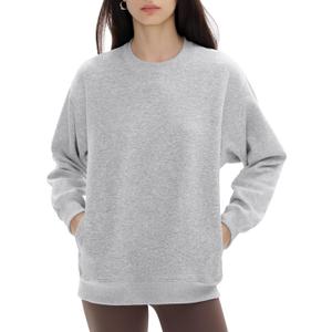 PUMIEY Women's Oversized Sweatshirts Fleece Crew Neck Hoodies with Pockets Long Sleeve Pullover Tops Three-No Collection (Medium, Heather Grey)