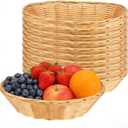 15 Pack 9 Inch Plastic Oval Bread Baskets, Wicker Bread Baskets, Yellow Food Storage Basket for Serving Vegetables, Fruit