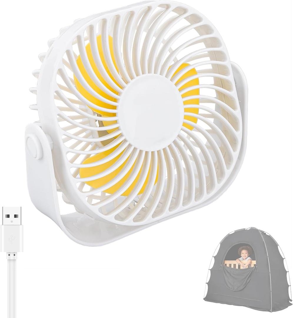 Fan Compatible with Slumberpod Blackout Sleep Tent, USB Small Desk Fan, 2 Speed 360Rotate, Portable and Lightweight Compatible with Blackout Tent Mesh Pocket, Smooth Air Circulation for Sleeping