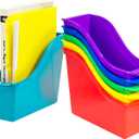 Storex Small Book Bin  Interlocking Plastic Organizer for Home, Office and Classroom, Assorted STEM, 6-Pack (70113A06C)