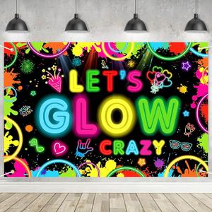 6x4ft Neon Let's Glow Party Backdrop Neon Party Decorations Backdrop Photography Background Glow in The Dark Graffiti Splash Paint for Kids Birthday Supplies 71 x 47 in
