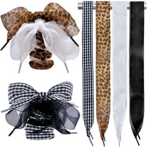 4 Pairs Shoe Laces for Sneakers,Fashion Soft Satin Ribbon Shoelaces for Women Girls,Casual Shoes Shoestring