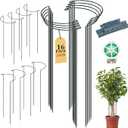 10 PCS Adjustable Plant Support Stand with Clips & Twist Tie - 10x24 Inch Garden Stakes for Indoor Outdoor Plants, Heavy Duty Plant Stakes Peony Support Cage Plant Support Ring