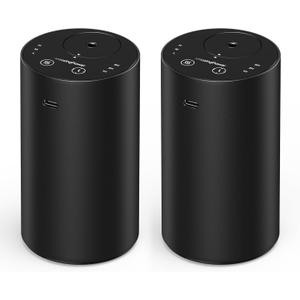Waterless Essential Oil Diffuser, Rechargeable Scent Diffusers with 3 Mist Levels & Timers, Portable Aromatherapy Diffuser for Home Car Room Studio Office, Black Metal 2 Pack