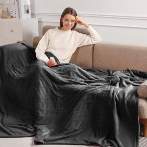 Electric Blanket Full Size Heated Blanket 72"x84" Soft Flannel Heating Blanket with 5 Heating Levels & 10 Hours Auto Off, Warm Gifts for Grandma & Grandpa & Seniors（Charcoal Grey）