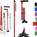 HONEYBULL Walking Cane for Men & Women Foldable, Adjustable, Heavy Duty, Free Standing, All Terrain, Collapsible Walking Sticks for Seniors & Adults (Red)