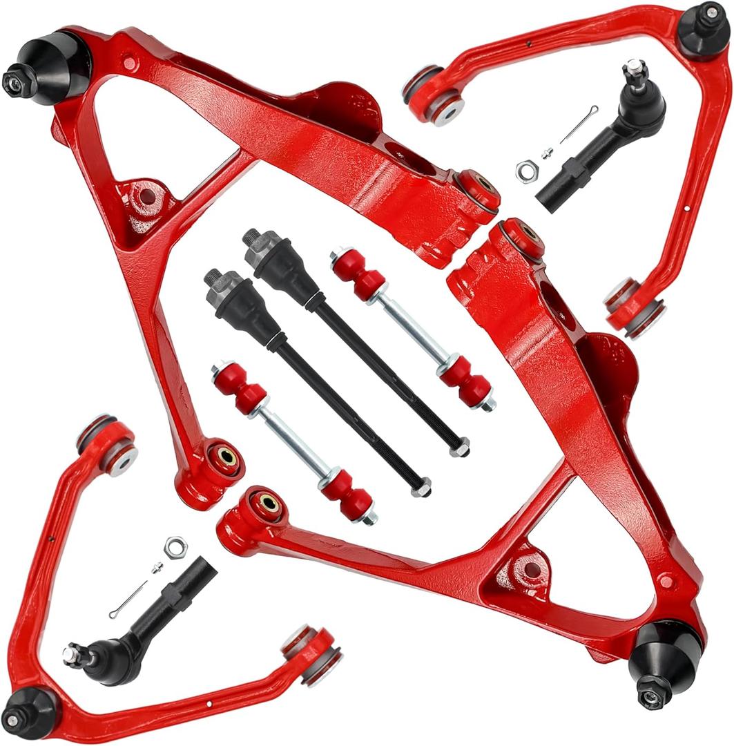 4WD AWD 10pc Front End Lower & Upper Control Arms Suspension Kit for Chevy GMC Silverado Sierra Avalanche Suburban Yukon XL 1500 Tahoe, 4 Control Arms w/Ball Joints 4 Tie Rods 2 Sway Bars