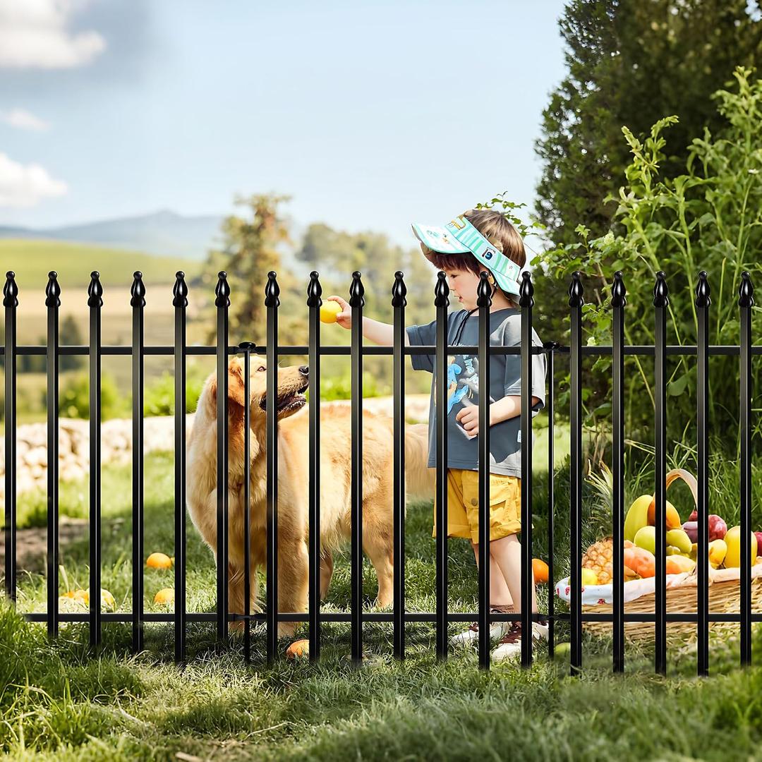 Thealyn Metal Garden Fence 32 inch H x 24 inch W (5 Panels, Total Length 10 ft) No Need Dig Outdoor Rustproof Animal Barrier Fencing Border Fence for Dog, Patio,Yard, Landscape, Flower Bed, Black, 32″ H x 10 ft (5 Panels)