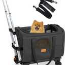 Morpilot Cat Carrier with Wheels Airline Approved, Pet Dog Carrier with Wheels for Small Dogs, Rolling Cat Carrier for Cats Puppy, Stroller Detachable and Foldable Pet Travel Bag (Large - Dark Gray) (Large - Dark Gray (Upgraded))