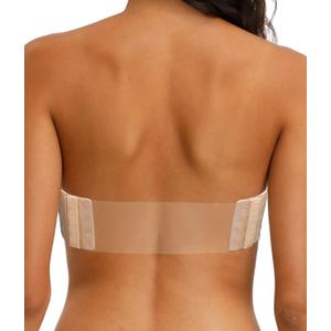 Strapless Clear Back Strap Convertible Bra with Lace Padded Underwired Plus Size Brassiere (32D, Nude)