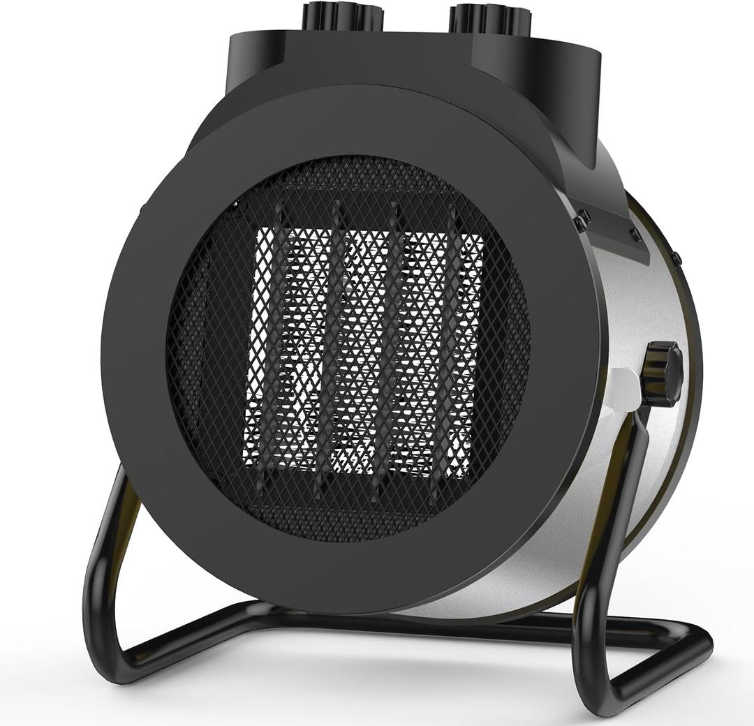 1500W Electric Space Heater with 90 Adjustable Angle, Overheat Protection, Heater for Garage, Office, Indoor Use (Silver)