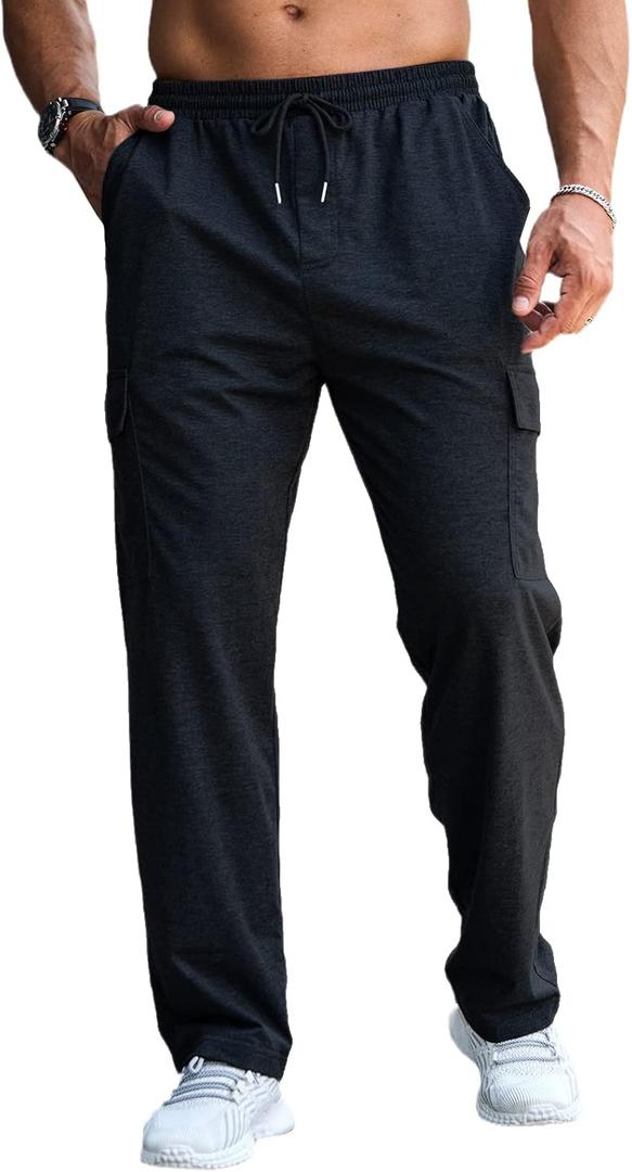 CTU Mens Fashion Baggy Sweatpants Lightweight Workout Cargo Sweatpants Athletic Pants Open Bottom Joggers with Pockets (Large, Black)