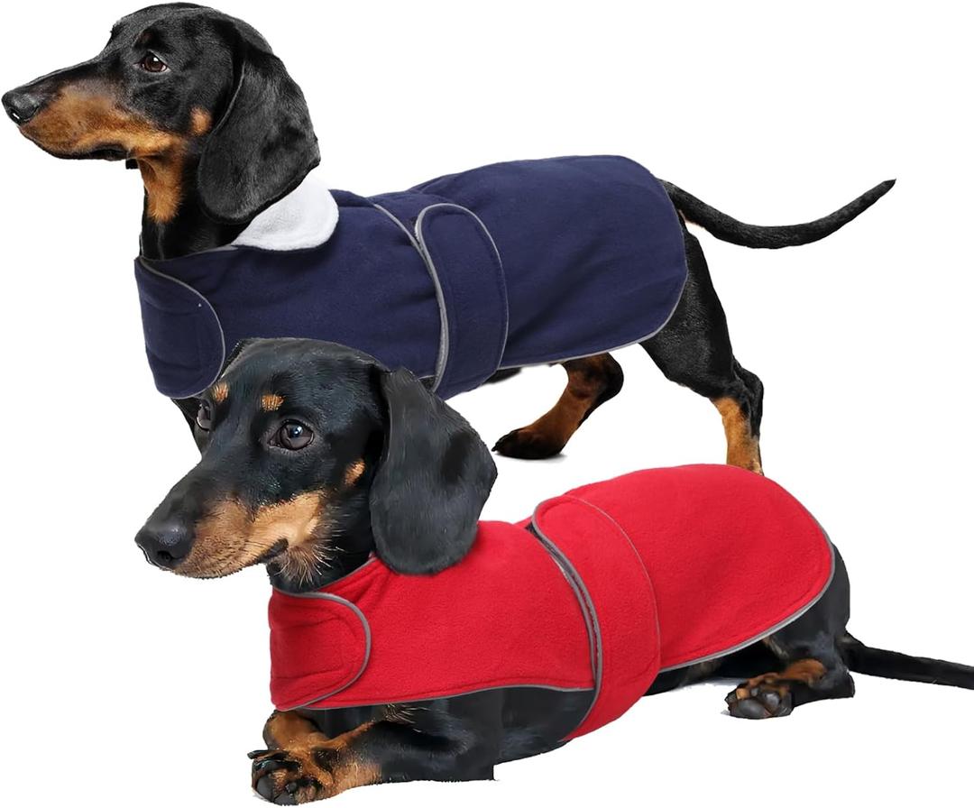Geyecete 2 Pack Dachshund Coat Warm Thermal Quilted Dachshund Clothes,Dog Winter Coat with Warm Fleece Lining, Outdoor Dog Apparel-M-Red/Blue