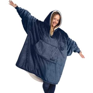 THE COMFY Original | Sherpa Lined Microfiber Fleece Wearable Blanket, Oversized Design with Hood and Pocket from Shark Tank (Blue)