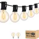Outdoor String Light 50FT Patio Black with 52 Shatterproof G40 LED Clear Globe Bulbs for Indoor/Outdoor, Connectable Hanging Lights for Backyard Balcony Party Decor