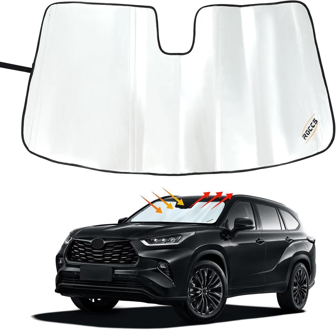 ROCCS Thickest Foldable Windshield Sun Shade Compatible with Toyota Highlander 2020-2025 Accessories,Custom-fit Front Window Highlander Sunshade Heat Shield Reflector Cover Sun Visor Blocks UV Rays
