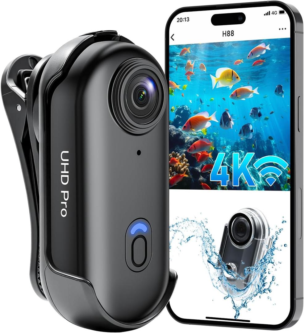 4K Action Camera, Wearable Body Camera with 64GB, Hands-Free Recording WiFi POV Camera with Waterproof Case, Back clip, Thumb Size Sports Cam Portable Camcorder for Cycling, Hiking, Fishing, Vlogging