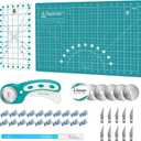 Headley Tools Rotary Cutter Set - 45mm Fabric Cutter, 5 Extra Rotary Blades, A3 Cutting Mat, Quilting Ruler and Sewing Clips, Craft Knife Set, Ideal for Crafting, Sewing, Patchworking, Turquoise