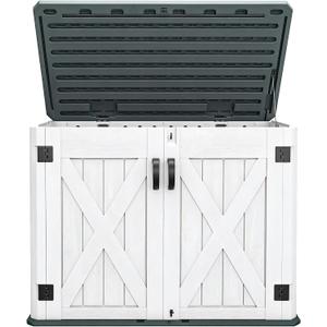DWVO Outdoor Storage Shed, Weatherproof Resin, 35 Cu Ft Capacity, Horizontal Design, X-Shaped Lockable Door, Suitable for Bike, Garden Tools, Trash Cans, Light Gray