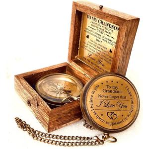 Gift for Grandson Brass Compass Engraved Quote | Memory Present to My Grandson Birthday, Baptism, Graduation, Confirmation, Love, Gift idea by Grandpa Grandma