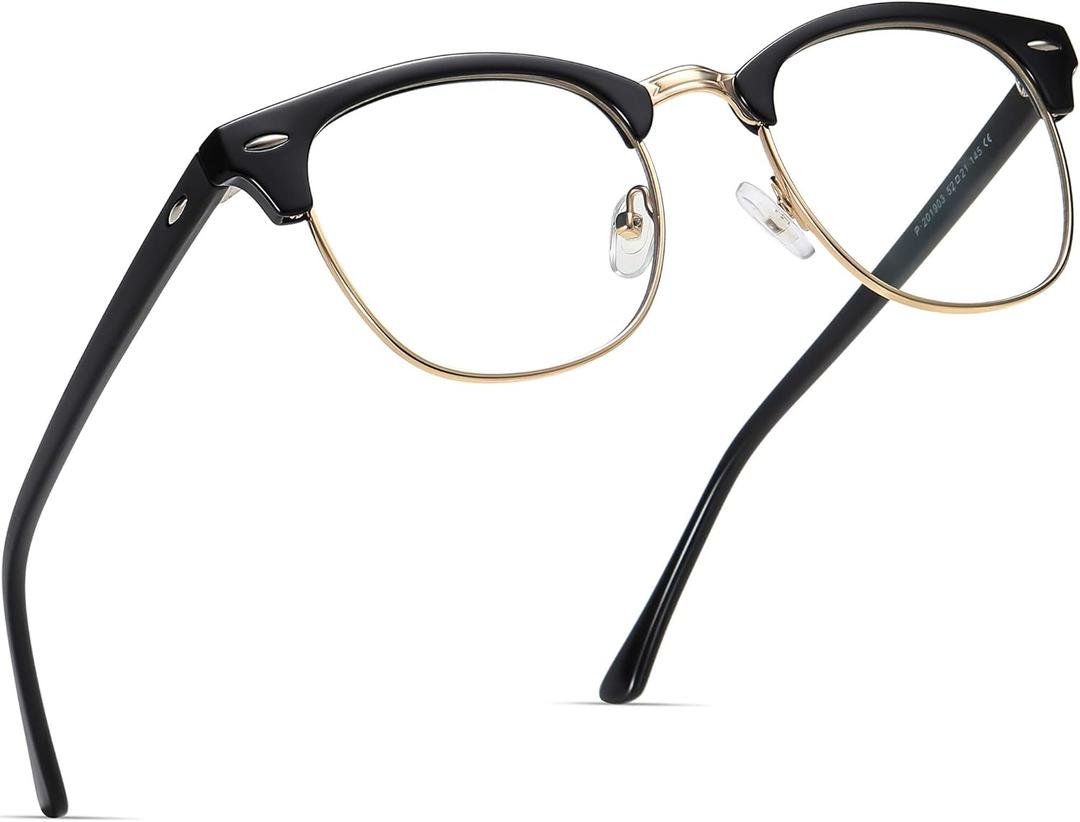 Blue Light Blocking Glasses Vintage Half Frame UV Clear Lens Anti Eyestrain Computer Gaming Glasses for Women Men (A1-black Gold Frame)