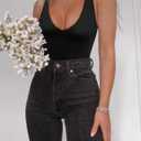 SAUNGKUAI Women's Bodysuit Plunge Deep V Neck Backless Sleeveless Going Out Tank Tops Thong Body Suits Leopard (Black, S)
