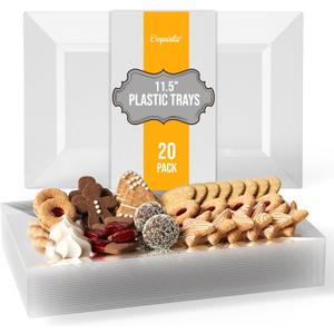 Exquisite Plastic Serving Trays For Party - 20 Pcs 11.5 Inch Clear Serving Platters, Plastic Trays For Food, Clear Tray, Food Tray Disposable Platters For Parties, Catering & Buffet