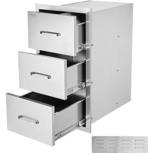 VEVOR Outdoor Kitchen Drawers, 18.5" W x 22.5" H x 22.5" D Triple Access Drawers, Stainless Steel Flush Mount Cabinets, BBQ Island Storage with Handle, for Outdoor Kitchens or Patio Grill Station