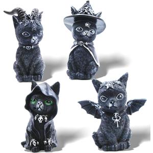 4 Cats Garden Decor Outdoor Statues Dcor Black Cat Figurines, Gothic Home Decor, Cats Figurines Outdoor Lawn Ornament Decoration for Cats Lovers
