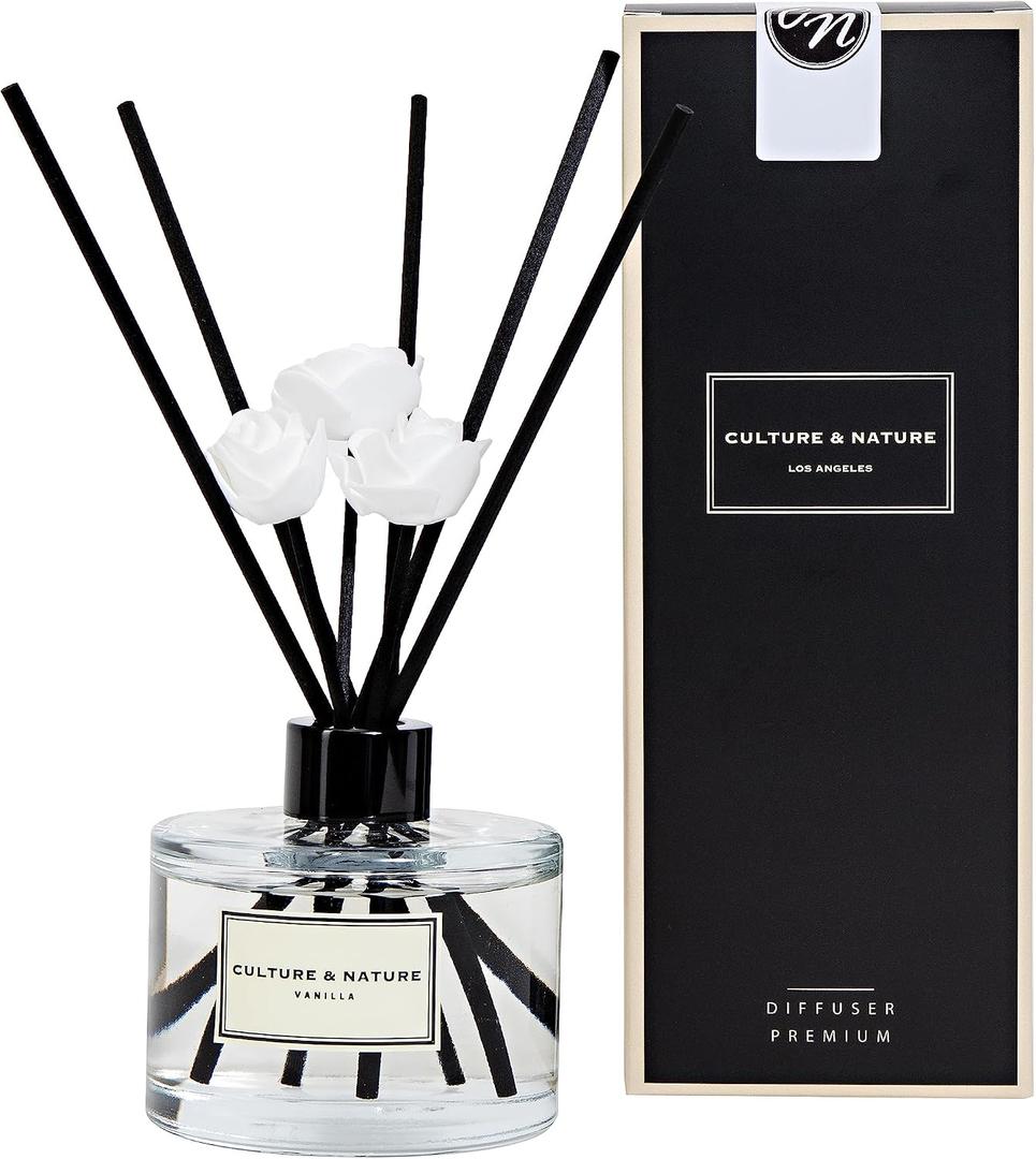 CULTURE & NATURE Reed Diffuser Set 6.7oz (200ml) Vanilla Scented Diffuser with Sticks Home Fragrance Reed Diffuser for Bathroom Shelf Decor